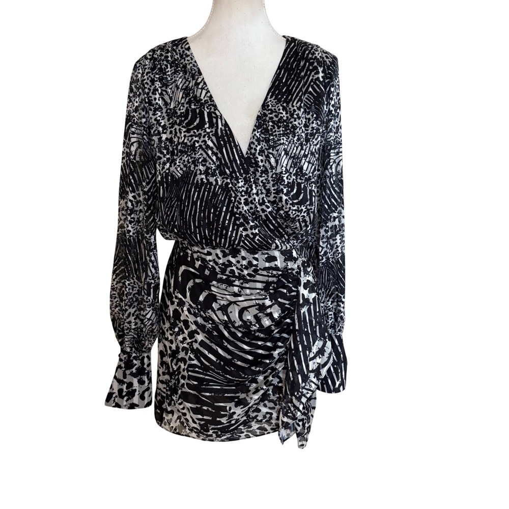 RAMY BROOK Mixed Pattern Mini Dress Rushed Ruffle Mini Party Size Small